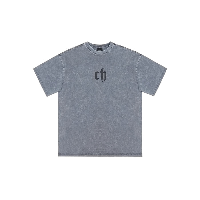 T-shirt Men's Washed And Worn Cotton Tide Brand Loose Wild Drop Shoulder Black Boys Half-sleeved