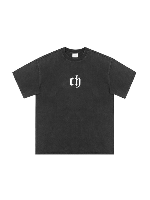 T-shirt Men's Washed And Worn Cotton Tide Brand Loose Wild Drop Shoulder Black Boys Half-sleeved