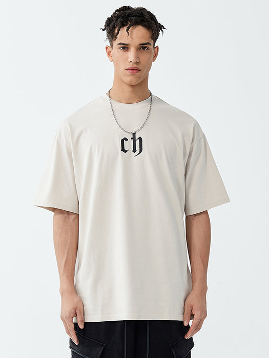 T-shirt Men's Washed And Worn Cotton Tide Brand Loose Wild Drop Shoulder Black Boys Half-sleeved