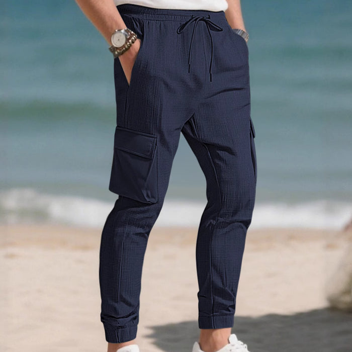 Fashion Sport Casual Personality Trendy Drawstring Multi-pocket Pants Men
