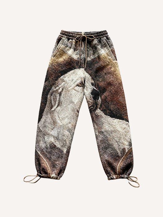 Mens Retro Straight-Cut Printed Casual Pants